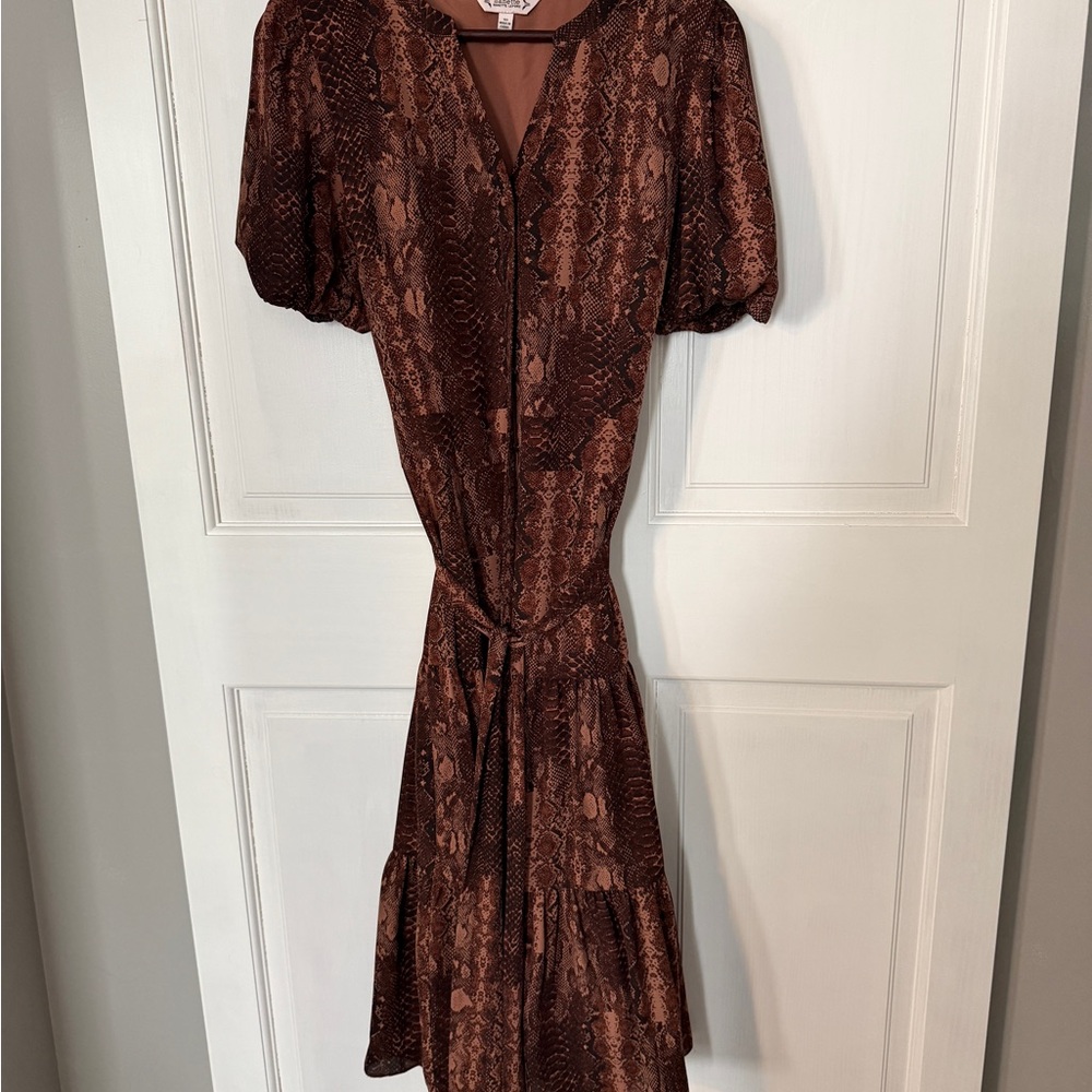 Nanette Lepore Brown Snake Print Midi Dress